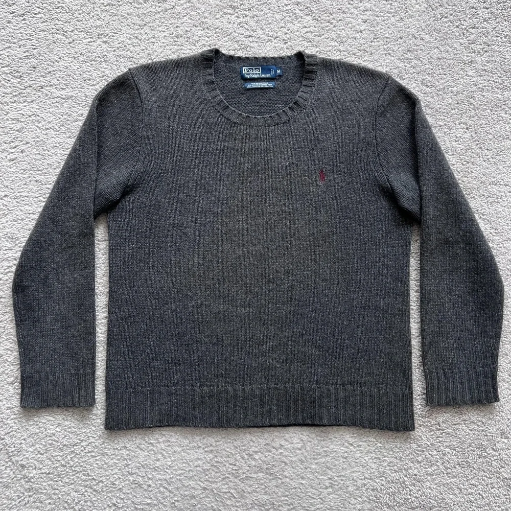 Vintage Polo Ralph Lauren Sweater Mens M Gray Merino Angora Rabbit Hair Crewneck